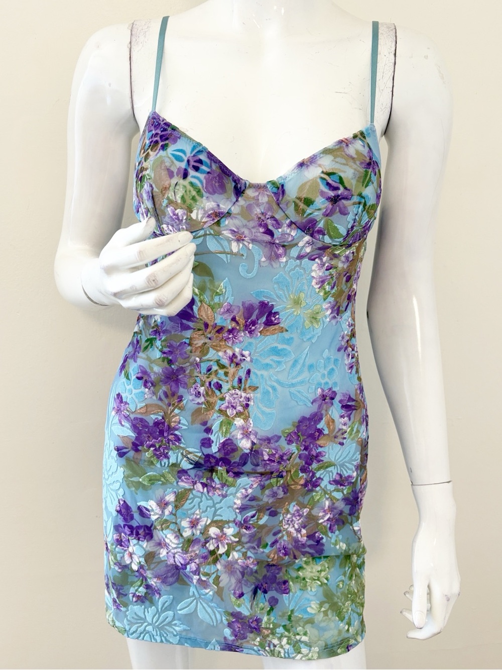 Only Hearts Lavender & Blue Bouquet Underwire Mini Slip Dress in Summer Sky